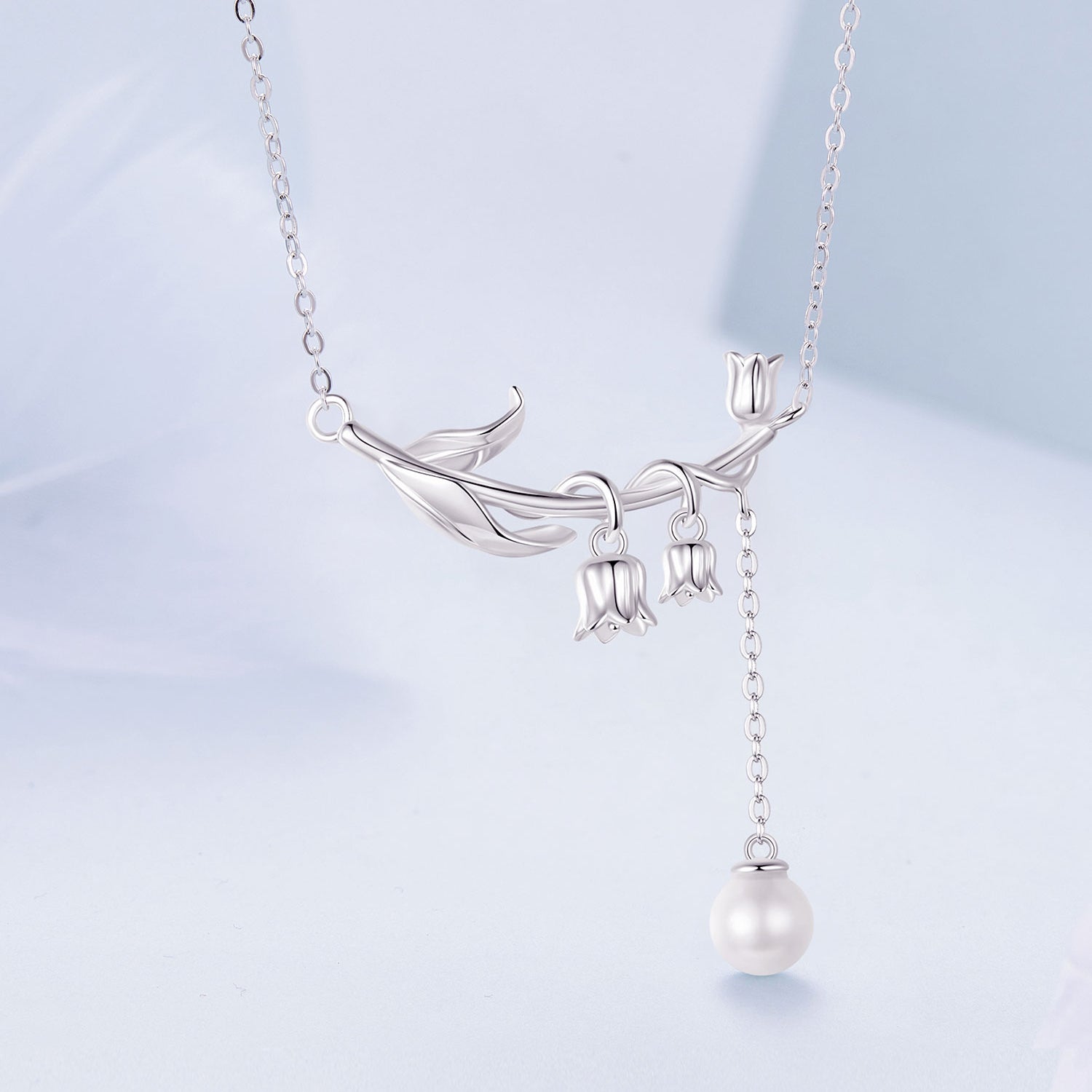 Sterling Silver Necklace Lily of the Valley Pendant with Lobster Clasp Necklaces Fit Pandora alternative sursenso